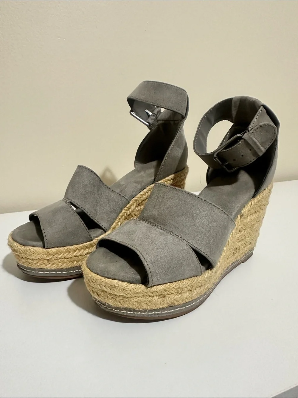 Target Gray Suede Espadrille Wedge Sandals with Ankle Strap
